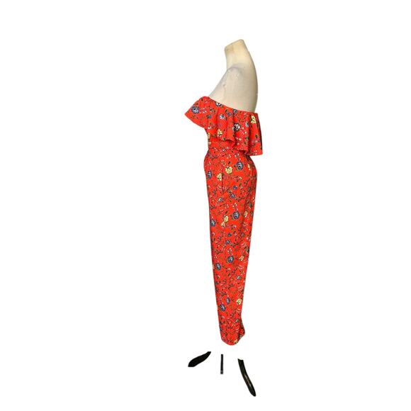 Gianni Bini red green floral strapless ruffled jumpsuit size 6 - Picture 9 of 16